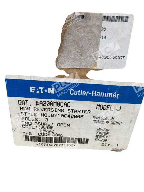 Eaton Cutler Hammer 6710C48G05 3 Pole Non Reversing Starter A200M0CAC /J - Image 2