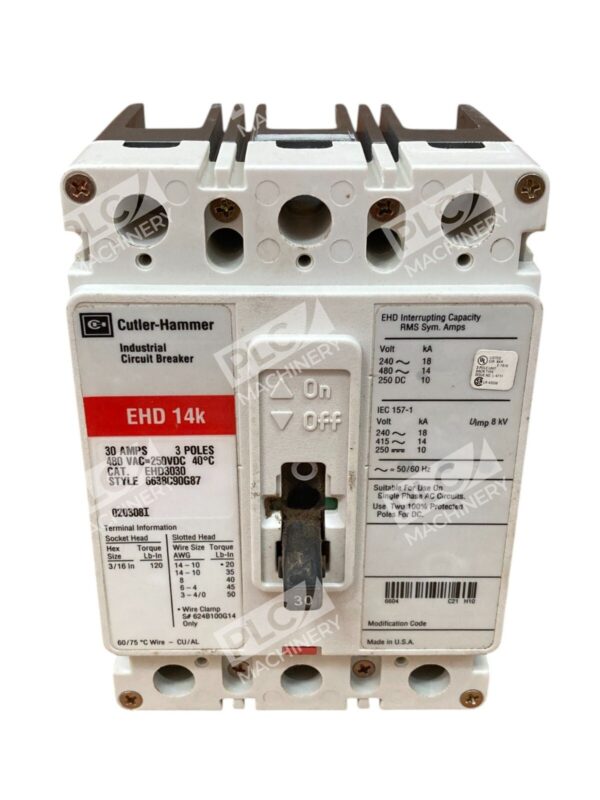 Cutler Hammer 6638C90G87 30A 3 Pole 480VAC EHD 14k Circuit Breaker EHD3030