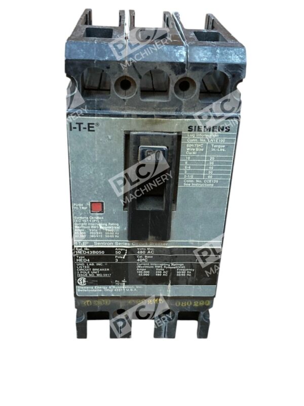 Siemens I-T-E 50A 3 Pole 480VAC Sentron Series Circuit Breaker HED43B050