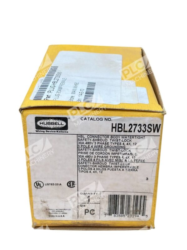 Hubbell 30A 480V 3 Phase Safety-Shroud Twist-Lock Watertight Connector HBL2733SW