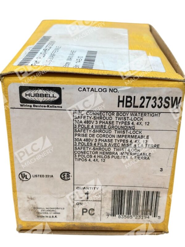 Hubbell 30A 480V 3 Phase Safety-Shroud Twist-Lock Watertight Connector HBL2733SW - Image 2