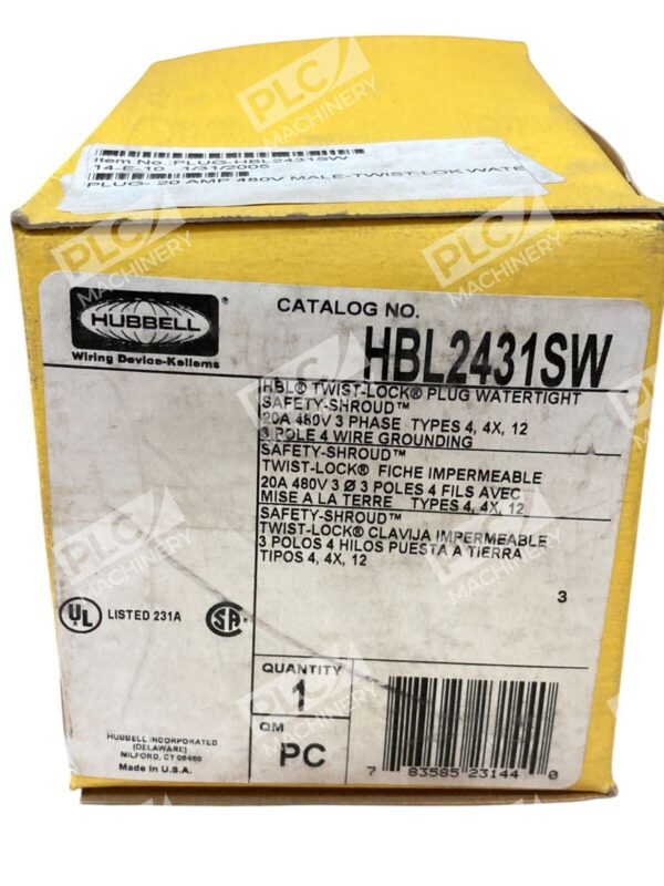 Hubbell 20A 480V Safety-Shroud Twist-Lock Watertight Plug HBL2431SW - Image 2