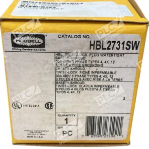 Hubbell 30A 480V Twist-Lock Watertight Safety-Shroud Plug HBL2731SW