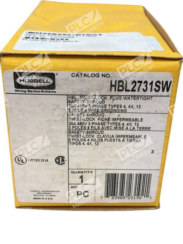 Hubbell 30A 480V Twist-Lock Watertight Safety-Shroud Plug HBL2731SW