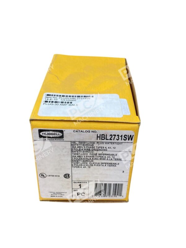 Hubbell 30A 480V Twist-Lock Watertight Safety-Shroud Plug HBL2731SW - Image 2