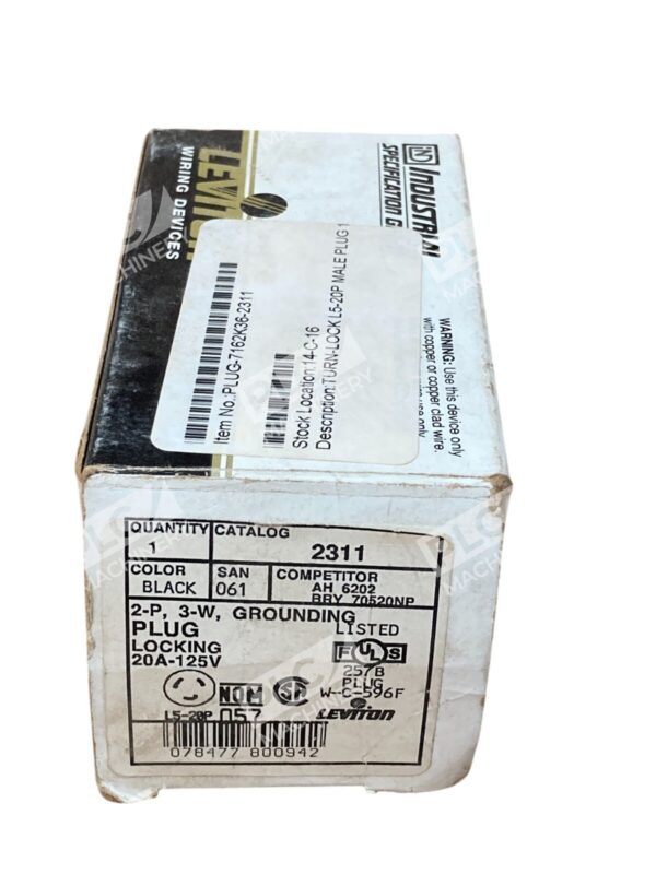 Leviton Black 2-P 3-W Grounding Locking 20A-125V Plug 2311 (lot of 2) - Image 2