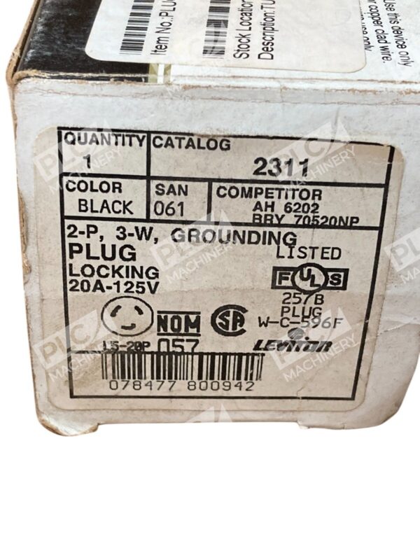 Leviton Black 2-P 3-W Grounding Locking 20A-125V Plug 2311 (lot of 2) - Image 3