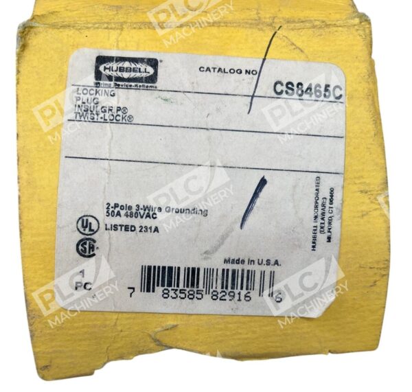 Hubbell 2 Pole 50A 480VAC Twist-Lock Insulgrip Locking Plug CS8465C - Image 2