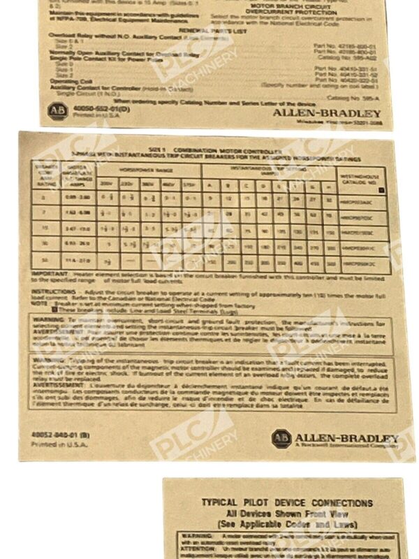 Allen Bradley 513-BABD-41 /E Comb Starter Circuit Breaker 10HP 125A 509-B0D /B - Image 4
