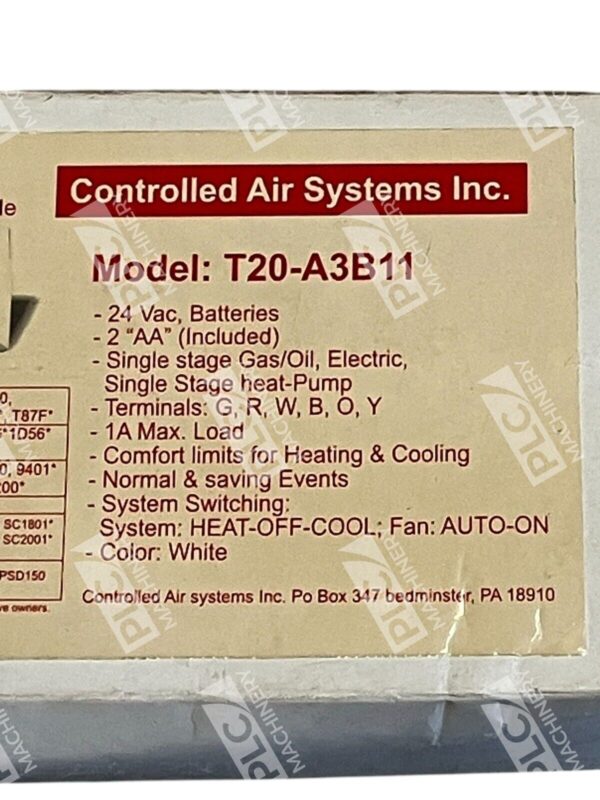 Controlled Air Systems Energy Saver Non-Programmable Thermostat T20-A3B11 - Image 2