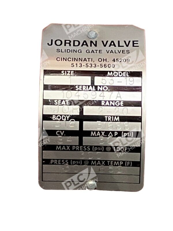 Jordan Valve 53-19 Sliding Gate Valves Size 1 300PSI 385MaxPSI - Image 5