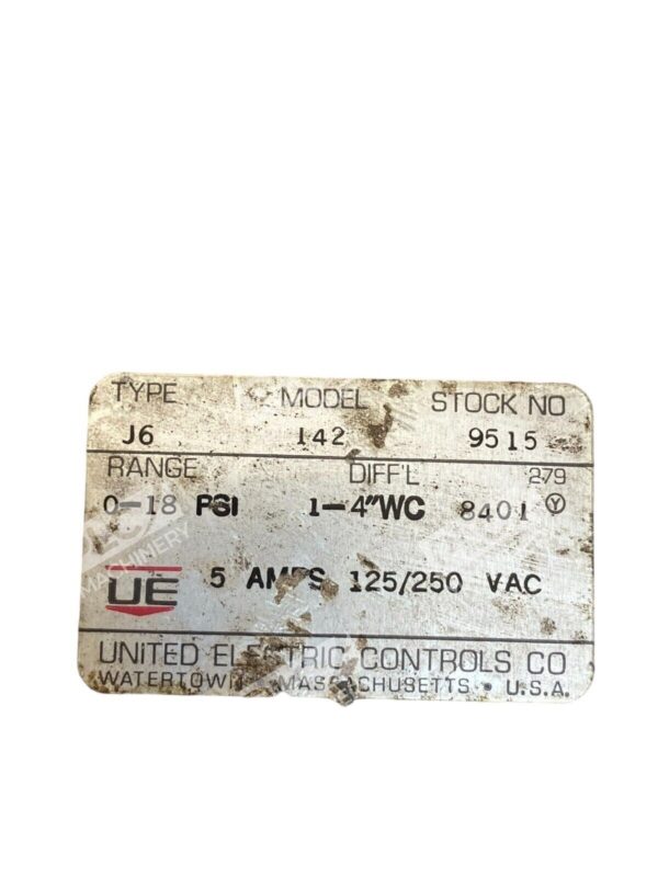 United Electric J6-142-9515 0-18PSI 1-4"WC 5A 125/250VAC - Image 2