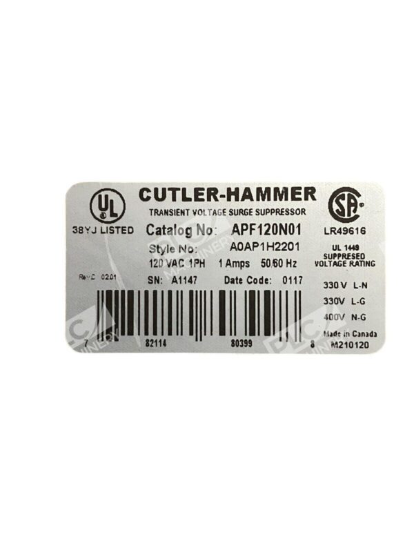 Cutler Hammer APF120N01 Automation Powerline Filter 120VAC 1PH 1A 50/60Hz - Image 5