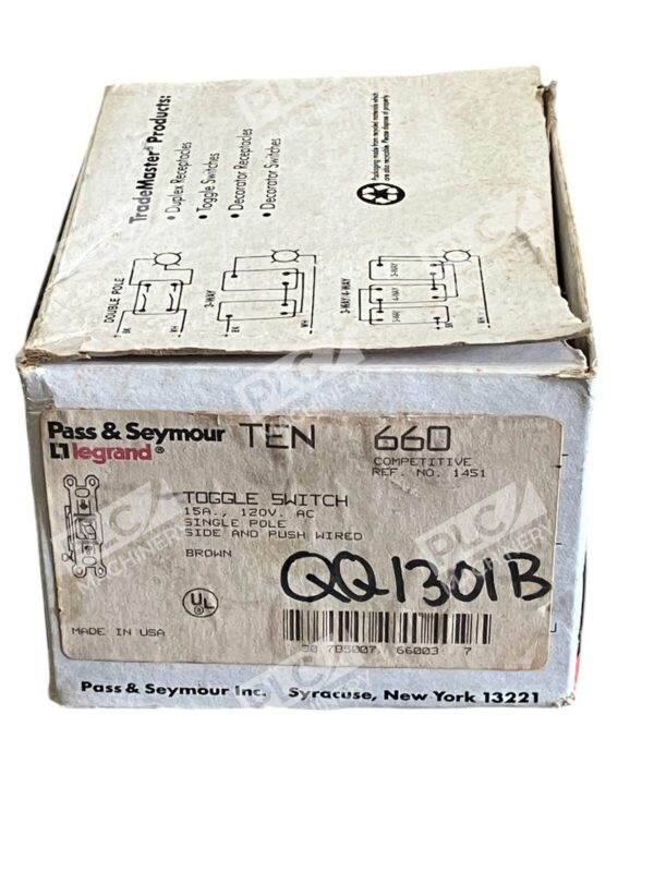 Pass & Seymour Legrand 15A 120VAC Single Pole Toggle Switch 660G (Box of 10) - Image 3