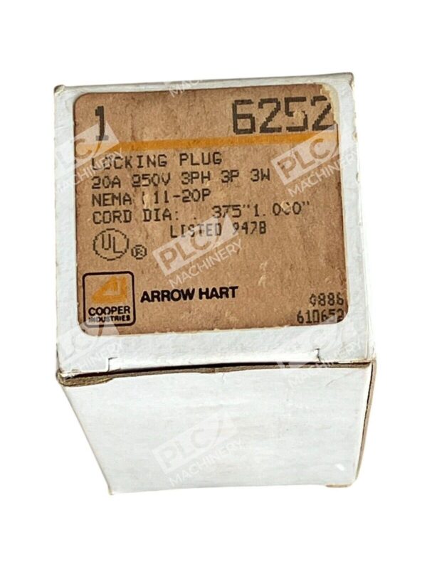 Arrow Hart Cooper 20A 250V 3PH 3P 3W Locking Plug 6252