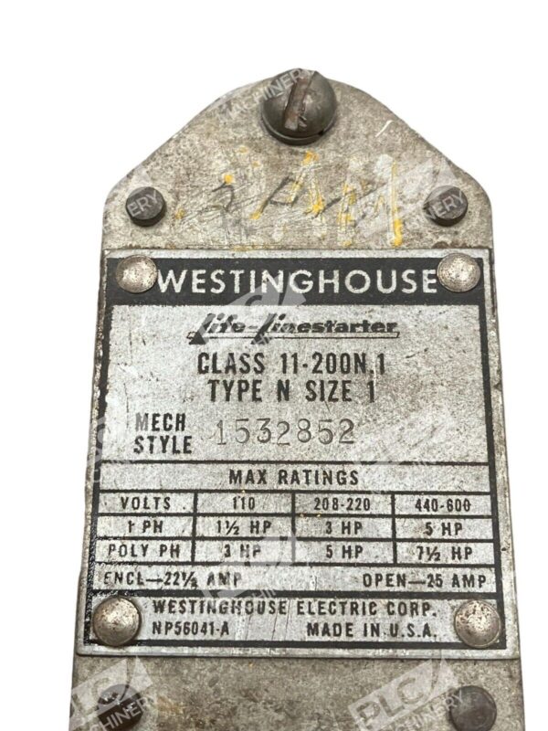 Westinghouse 11-200N.1 Starter Type N Size 1 1532852 25A NP56041-A - Image 2