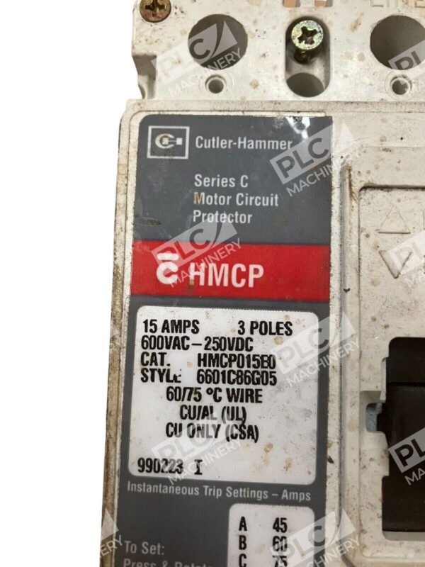 Cutler Hammer HMCP015E0 Series C Motor Circuit Protector 15A 3 Poles - Image 2
