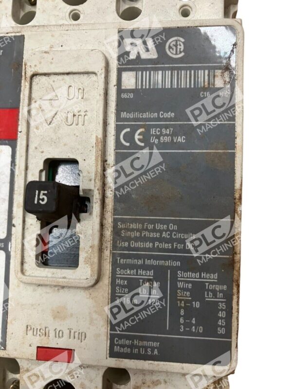 Cutler Hammer HMCP015E0 Series C Motor Circuit Protector 15A 3 Poles - Image 3