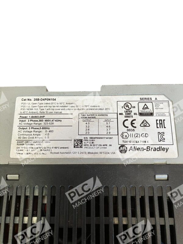 Allen Bradley 480VAC 3 Phase Adjustable Frequency AC Drive 25B-D4P0N104 /A - Image 2