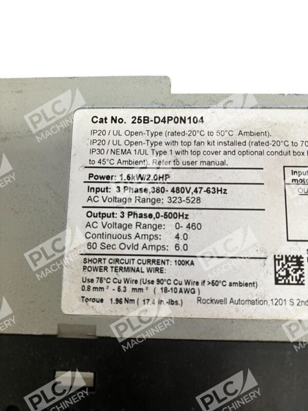 Allen Bradley 480VAC 3 Phase Adjustable Frequency AC Drive 25B-D4P0N104 /A - Image 3