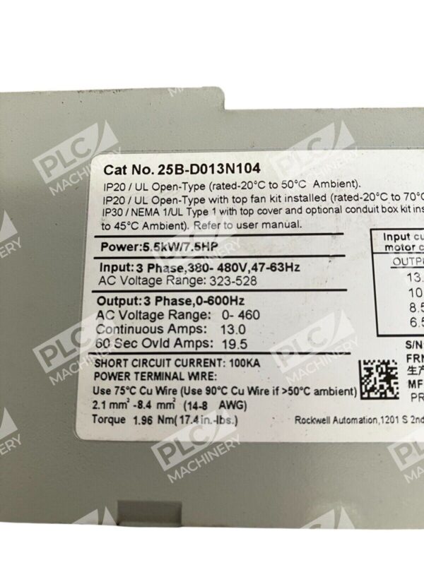Allen Bradley Powerflex 525 Adjustable Frequency AC Drive 25B-D013N104 /A - Image 3