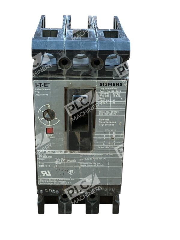 Siemens 3 Pole 3A 600VAC ITE Motor Circuit Interrupter ED63A003 (lot of 2) - Image 2