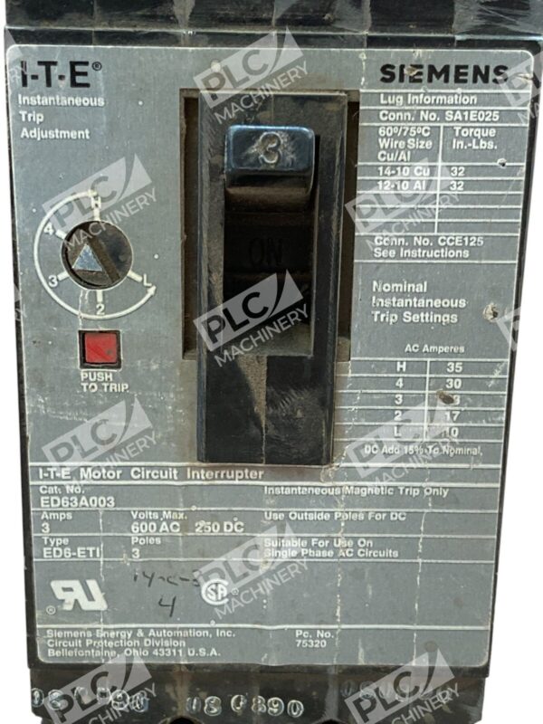 Siemens 3 Pole 3A 600VAC ITE Motor Circuit Interrupter ED63A003 (lot of 2) - Image 3