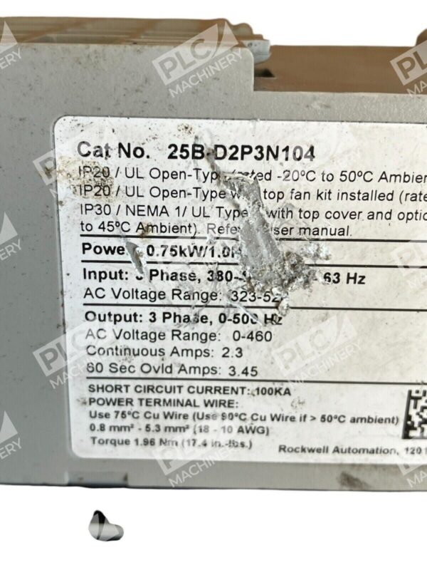 Allen Bradley Adjustable Frequency Powerflex 525 AC Drive 25B-D2P3N104 /A - Image 2
