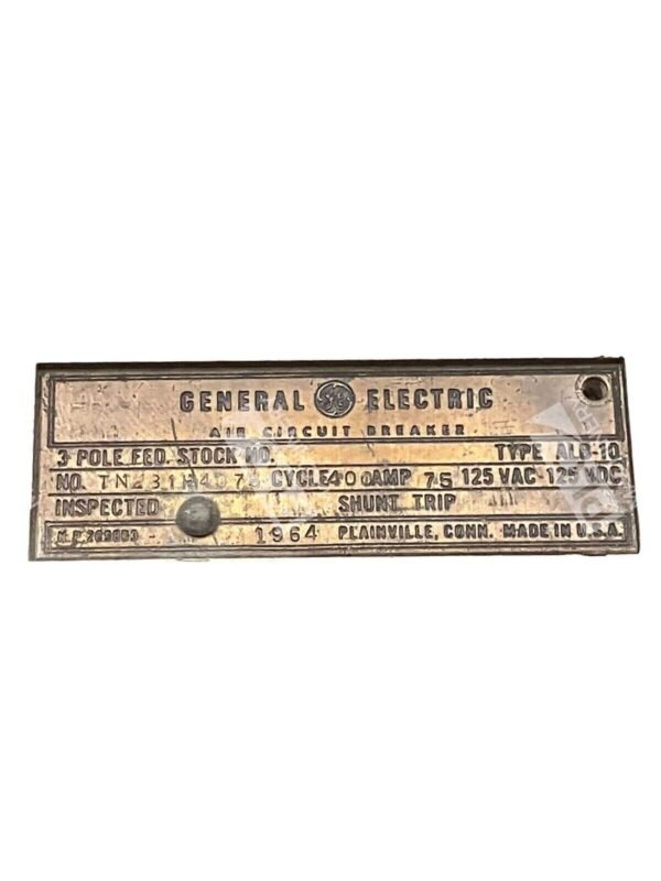 General Electric TN231H4075 Air Circuit Breaker 75A 3 Pole 125VAC ALB-10 - Image 3