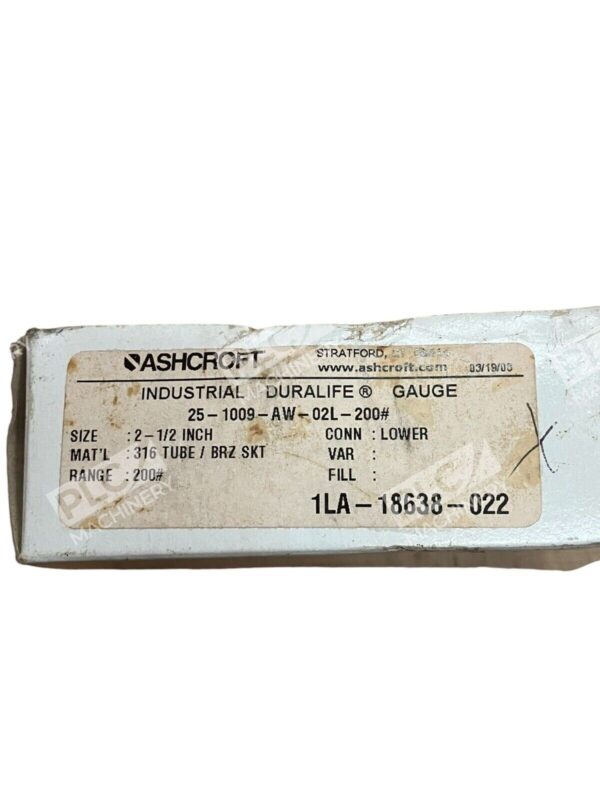 Ashcroft 2-1/2" 25-1009-AW-02L-200# Industrial Duralife Gauge 1LA-18638-022