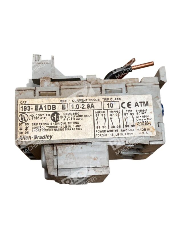 Allen-Bradley 193-EA1DB Overload Relay 1.0-2.9A 690V Trip Class 10 Motor Protect
