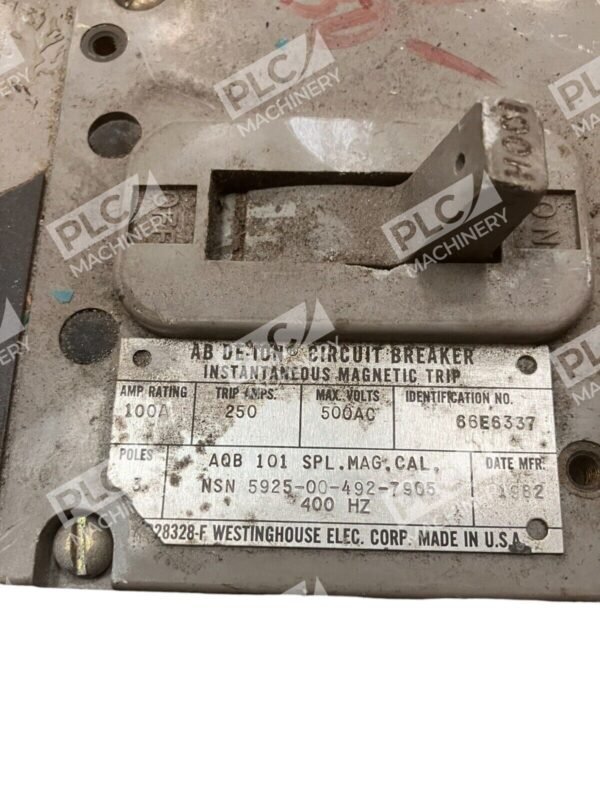 Westinghouse 66E6337 AB De-Ion Circuit Breaker 100A AQB101 5925-00-492-7905 - Image 2