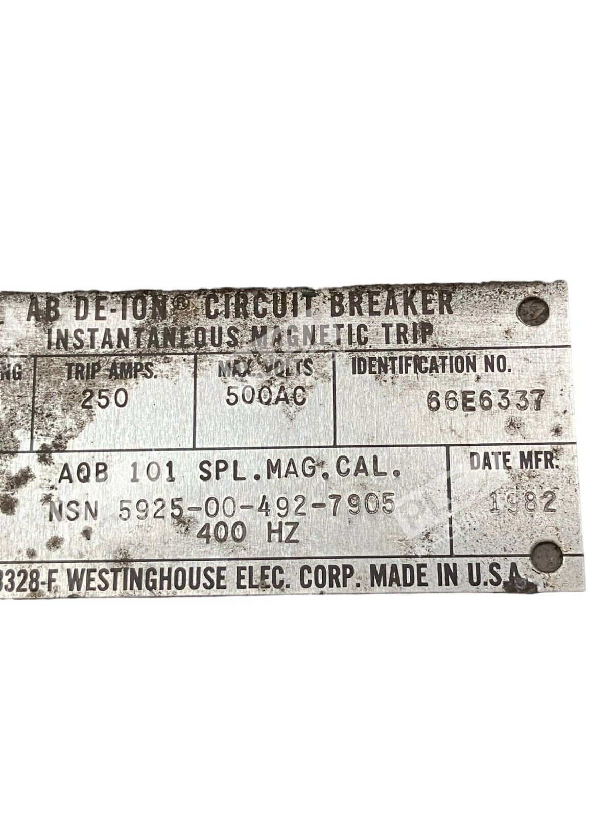 Westinghouse 66E6337 AB De-Ion Circuit Breaker 100A AQB101 5925-00-492-7905 - Image 4