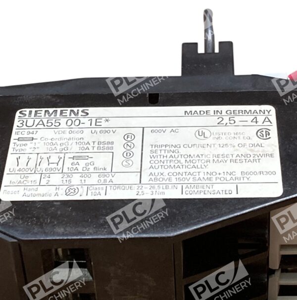 Siemens 3UA5500-1E* 2.5-4A Overload Relay 3UA55 00-1E - Image 4
