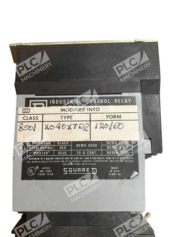 Square D Industrial Control Relay 8501-X040XTD2 - Image 3