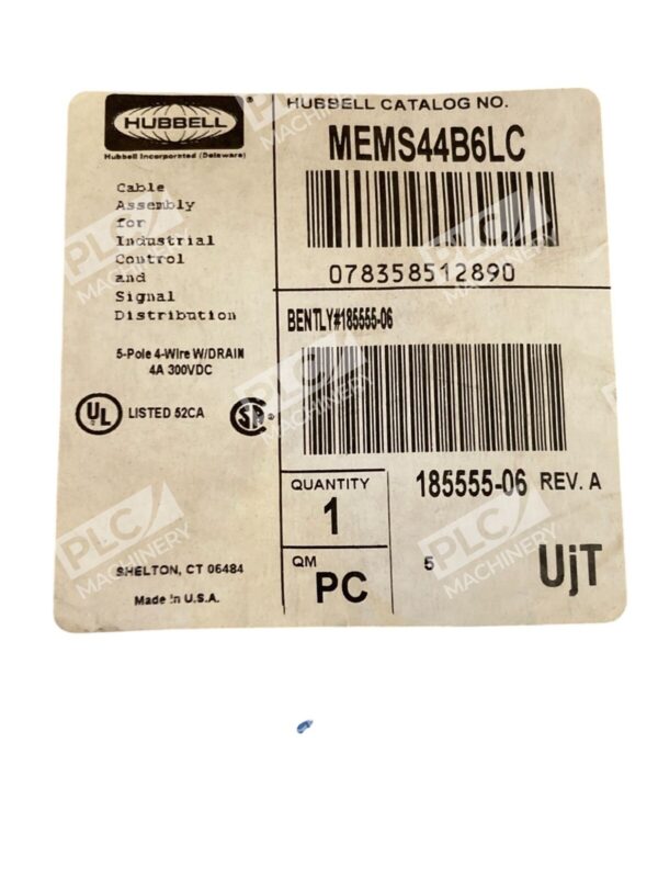 Hubbell MEMS44B6LC 5Pole 4Wire W/ Drain 4A 300VDC Cable Assembly 185555-06 - Image 3