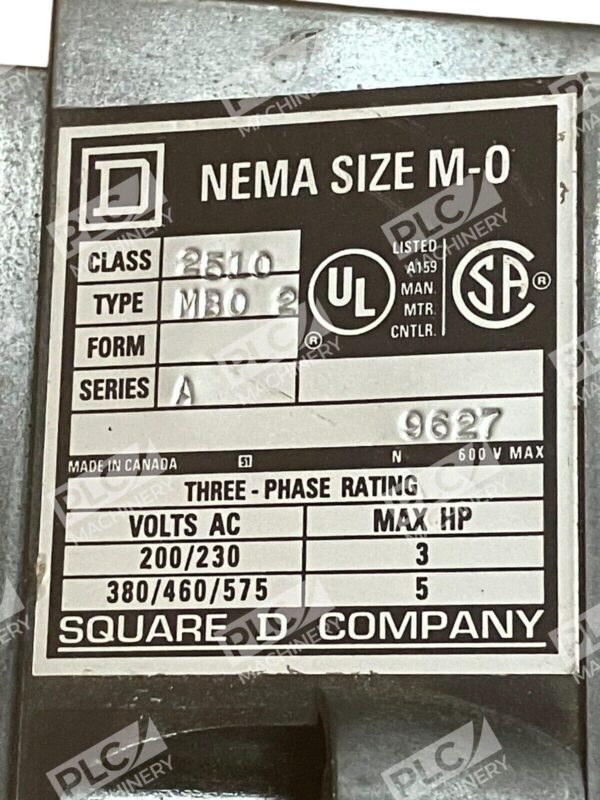 Square D Nema Size M-0 Motor Starter 2510-MBO2 - Image 3