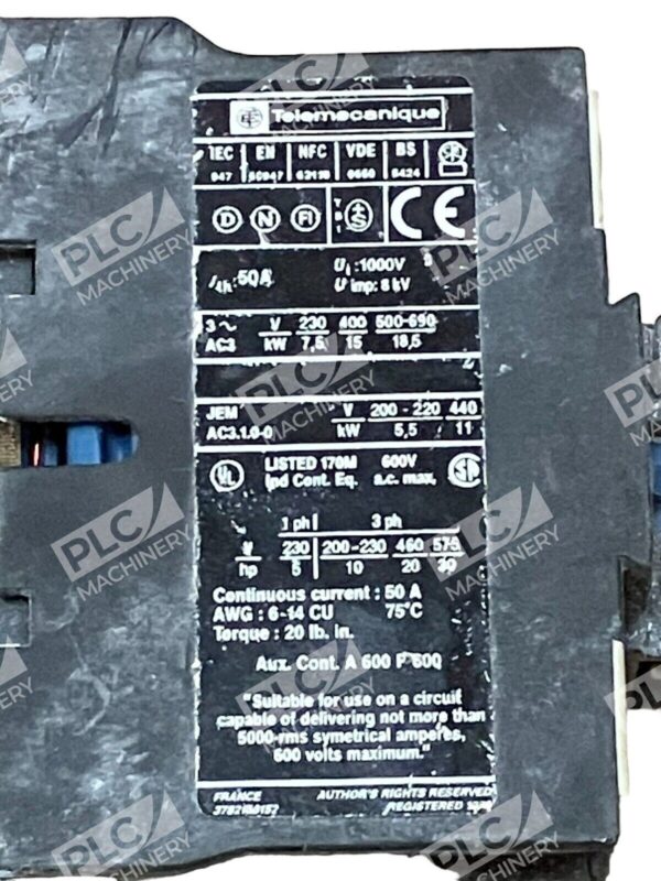 Telemecanique LC1-DC3210 Circuit Breaker 50A 24V 50/60Hz B7 - Image 3