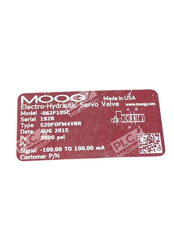MOOG 192R S20F0FM4VBR 3000PSI Electro-Hydraulic Servo Valve 062-F105C - Image 2