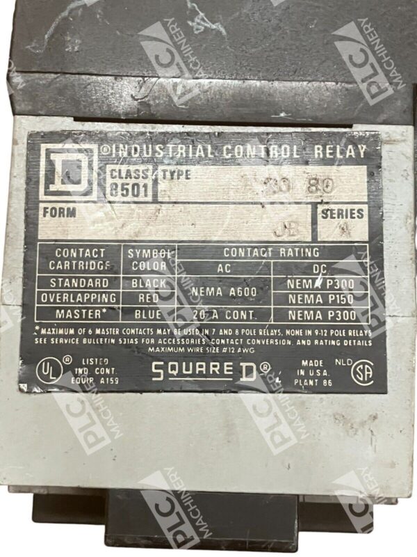 Square D Industrial Control Relay 8501-X080 /A - Image 2