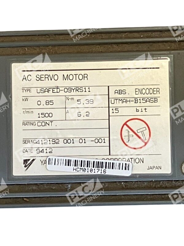 Yaskawa UTMAH-B15ASB AC Servo Motor USAFED-09YRS11 - Image 2
