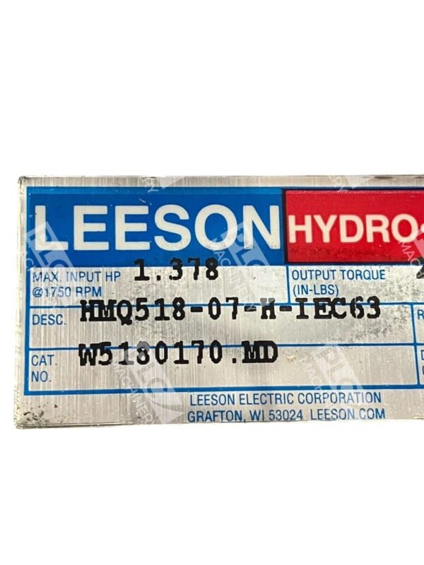 Leeson Hydro-Mec 1.378HP 278inlbs 7:1 Gear Reducer HMQ518-07-H-IEC63 - Image 3