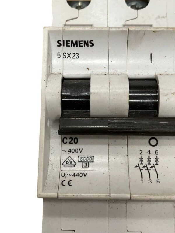 Siemens 5SX23 C20 Circuit Breaker 20A 3 Pole - Image 3