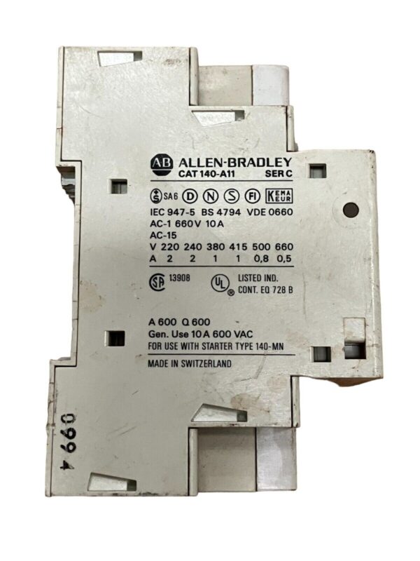 Allen Bradley 140-MN-0160 /C Manual Motor Starter w/140-A11 /C Auxiliary Contact - Image 2