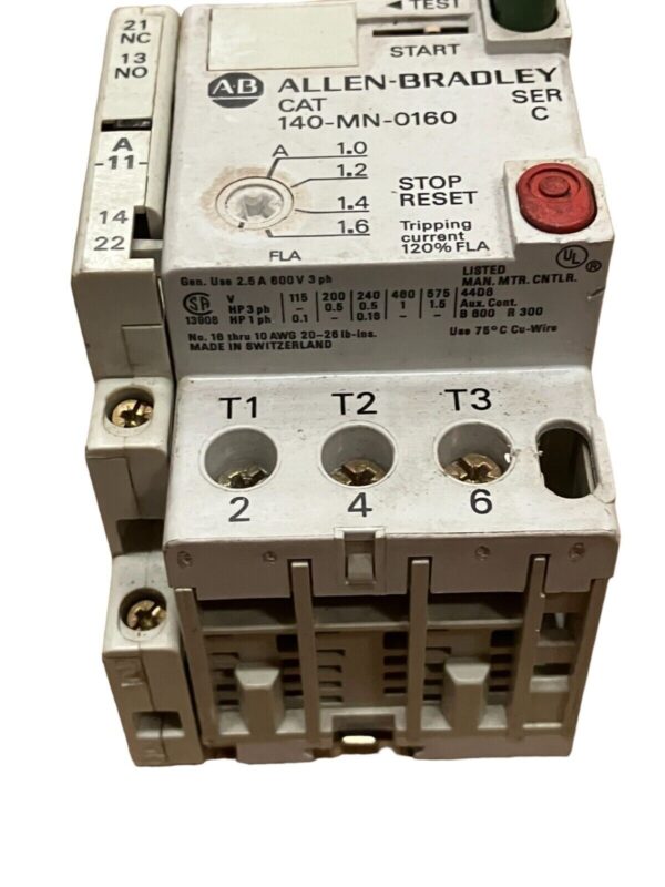 Allen Bradley 140-MN-0160 /C Manual Motor Starter w/140-A11 /C Auxiliary Contact - Image 3