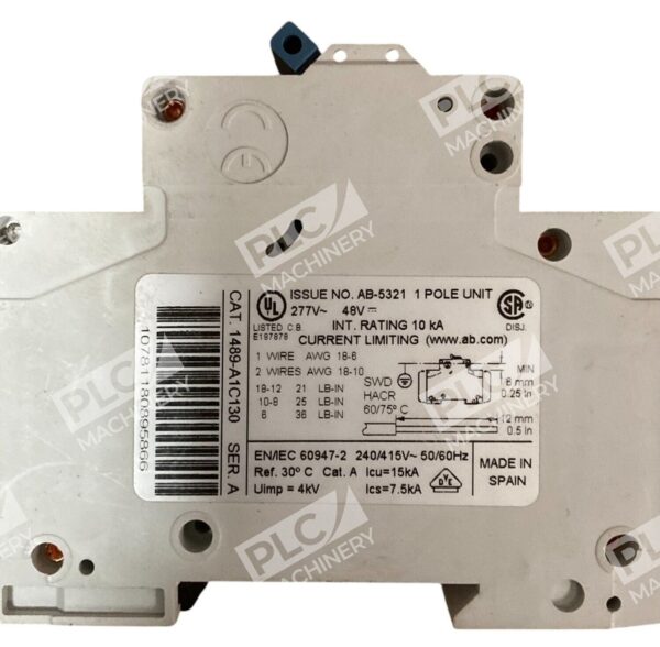 Allen Bradley C 13A Series A 1 Pole Circuit Breaker 1489-A1C130 - Image 2