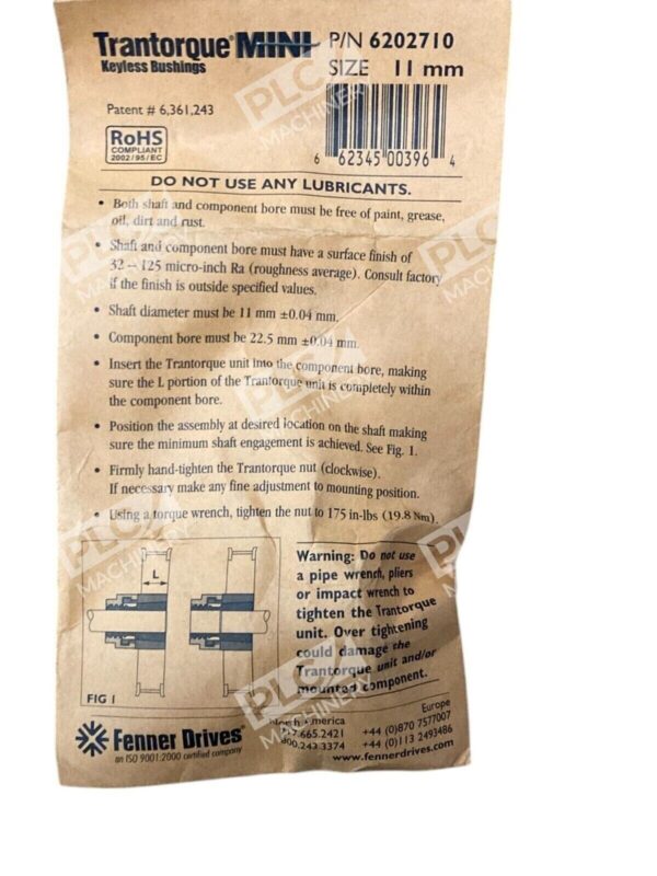 Fenner Drives Trantoroque Mini 11mm Keyless Bushings 6202710