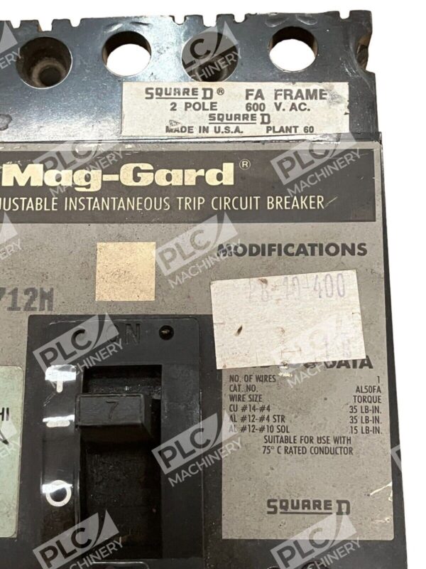Square D FAL2600712M 7A Mag-Gard 2 Pole 600VAC - Image 3