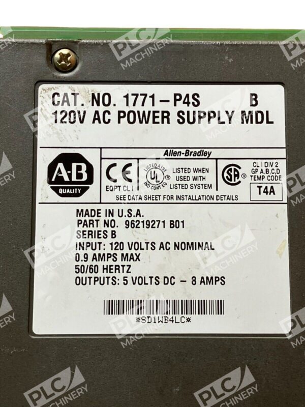 Allen Bradley 1771-P4S /B 120V AC Power Supply Module Used - Image 2