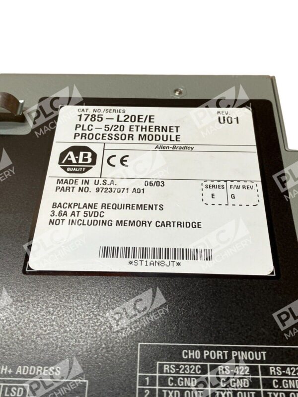 Allen Bradley 1785-L20E /E PLC-5/20 Ethernet Processor Module - Image 2